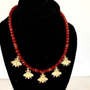 🌹Classic Greek Red Garnet with Gold Bees